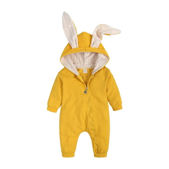 Kids Animal Bunny Easter Romper Long Ear Rabbit Hoodie Romper Jumpsuit with Zipper Yellow2 6 Months-9 Months
