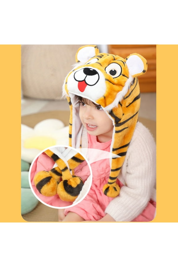 Kids Animal Hats Toddler Boys Girls Flannel Tiger Cute Plush Hat with Ear Flap Unisex Funny Christmas Party Fleece Cap