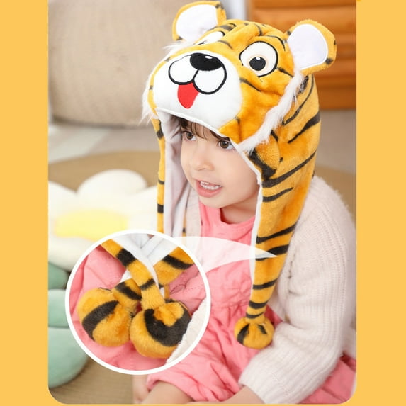 Kids Animal Hats Toddler Boys Girls Flannel Tiger Cute Plush Hat with Ear Flap Unisex Funny Christmas Party Fleece Cap