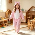 thumbnail image 1 of Kids Animal Onesie Christmas Hooded Zip One Piece Jumpsuit Fuzzy Cute Pig Onesie Warm Winter Clothes(Pink,5-6 Years), 1 of 4