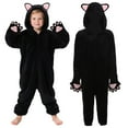 thumbnail image 1 of Kids Animal Onesie Pajamas Black Cat/Leopard with Hood and Paw for Halloween Christmas Party Homewear, 1 of 7