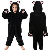 Kids Animal Onesie Pajamas Black Cat/Leopard with Hood and Paw for Halloween Christmas Party Homewear