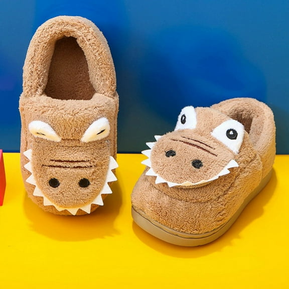 Kids Animal Slippers Flat Bottom Lightweight Soft Comfortable Warm Kids Slippers for Winter Indoor,Z01 Khaki,3-3.5 Years