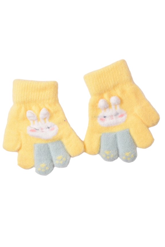 Kids Animal Themed Winter Gloves Soft Polyester Rabbits Design Warm Comfortable Outdoor Play Accessory