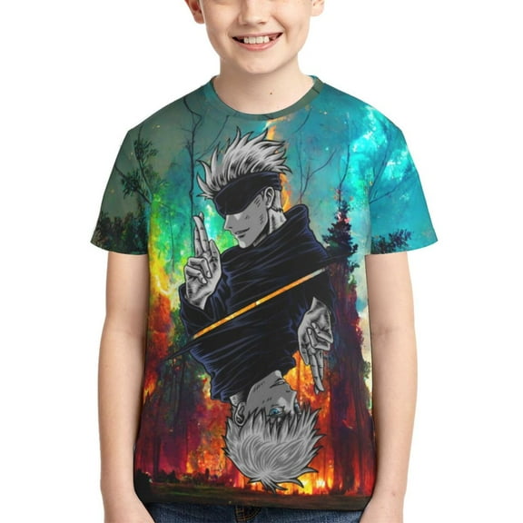Kids Anime Jujutsu Kaisen Gojo T-Shirts Youth 3D Print Short Sleeve Kid's Game Shirt Teenage Fashion Tee for Boys Girls X-Small