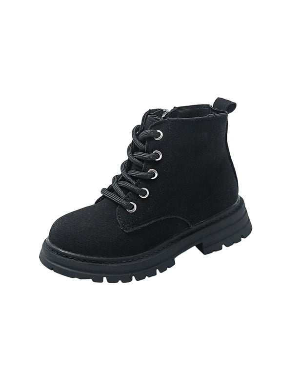 Kids Ankle Boots Lace-Up Combat Boots Side Zipper Slip-Resistant Shoes for Boys Girls Fall Winter Outdoor Use
