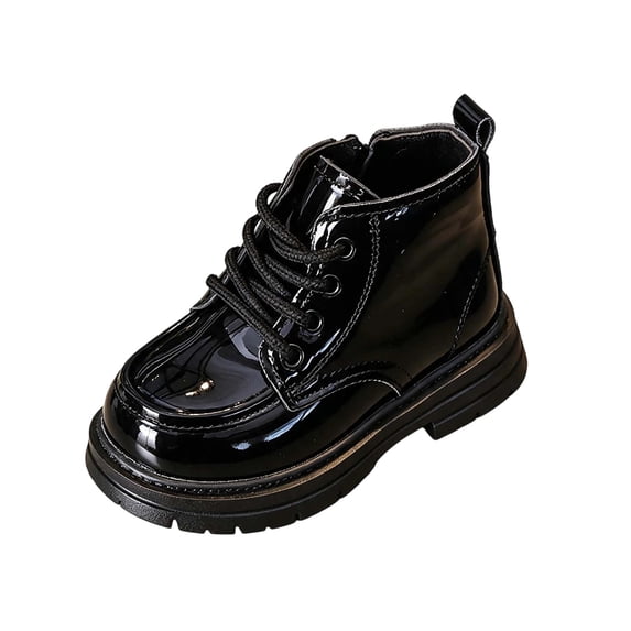 Kids Ankle Martin Boots Autumn Winter British Style Fashion Solid Color Leather Short Boots, Non Slip Versatile Casual Boots for Boys Girls Black 8.5 Toddler(24)