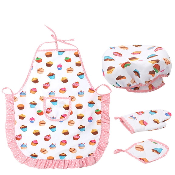 Kids Apron And Chef Hat Set Non Slip, Usupdd Soft Adjustable Chef Costume for Boys Girls, Polyester Baking Cooking Apron Set for Kitchen Party, White