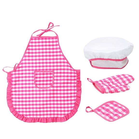 Kids Apron, Kids Chef Hat, Adjustable Kids Chef Costume for Boys and Girls Baking Gardening Party, Polyester Fabric, Machine Washable, Size Fits 4-12 Years, Includes Oven Glove and Thermal Pad