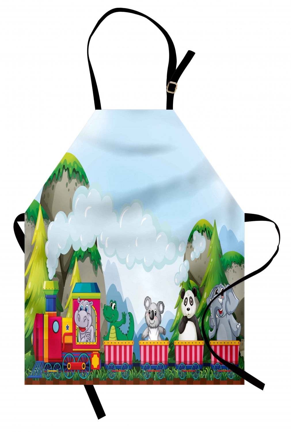 Kids Apron Various Animals Riding on Train in the Park with Mountains ...