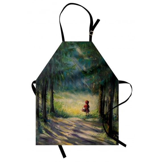 Kids Apron Watercolor Ancient Traditional Story Illustration Girl with Red Dress Brush Strokes, Unisex Kitchen Bib Apron with Adjustable Neck for Cooking Baking Gardening, Multicolor, by Ambesonne