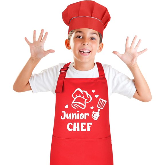 Kids Apron and Chef Hat Set, Junior Chef Apron Adjustable Child Apron Chef in Training Funny Apron