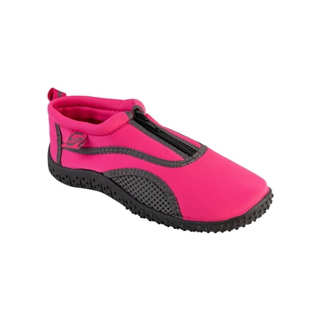 Kids Aqua Sock Wave Water Shoes with Zipper- Waterproof Slip-Ons for Pool, Beach and Sports, Fuchsia Zipper, Size: 1, S7