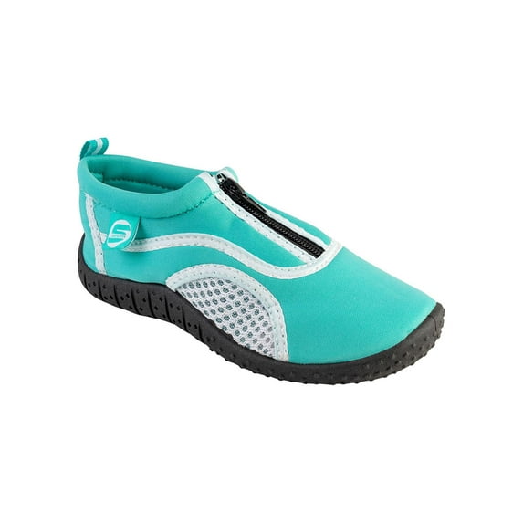 Kids Aqua Sock Wave Water Shoes with Zipper- Waterproof Slip-Ons for Pool, Beach and Sports, Mint Zipper, Size: 1, S7
