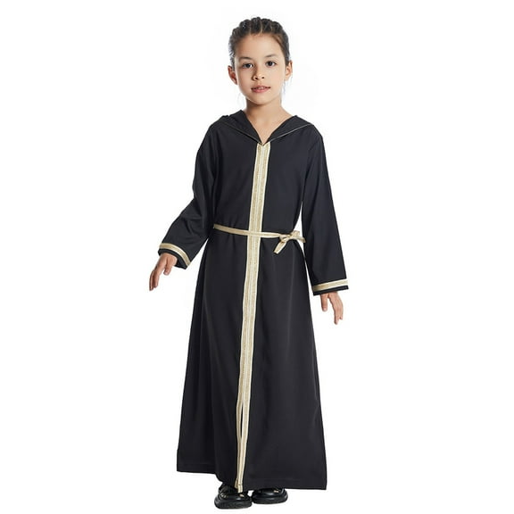 Kids Arabic Long Sleeve Kaftan Robe National Teenage Long Sleeve Embroidered Robe Set Arab Children's Prayer Robe for Girls