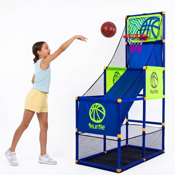 Hurtle Kids Arcade Style Basketball Game Set – Indoor/Outdoor Mini Basketball Hoop with Stable Base, Easy Assembly, Includes Mini Balls & Pump for Toddlers & Family Play