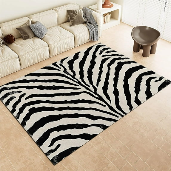 Kids Area Rugs Washable Home Modern Rugs Soft Non-slip Carpets Animal Print Zebra Area Rug For Living Room, Bedroom And Indoor Decoration, Kitchen Floor Mat, Black Grey-2x3ft