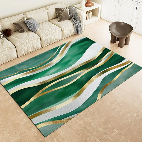 Kids Area Rugs Washable Home Modern Rugs Soft Non-slip Carpets Abstract Marble Stripes Waves Area Rug For Living Room, Bedroom And Indoor Decoration, Kitchen Floor Mat, Dark Green-4x8ft