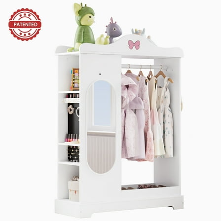 Reasea Kids Armoire with a Jewelry Cabinet, Princess Dress Up Closet with Mirror(White)