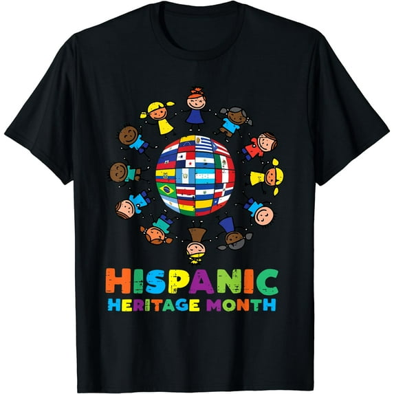 Kids Around Globe Hispanic Flags Heritage Month Boys Girls T-Shirt