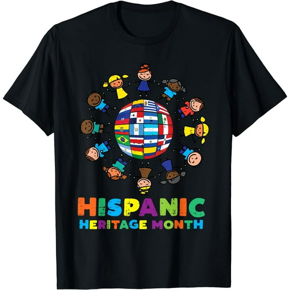 Kids Around Globe Hispanic Flags Heritage Month Boys Girls T-Shirt