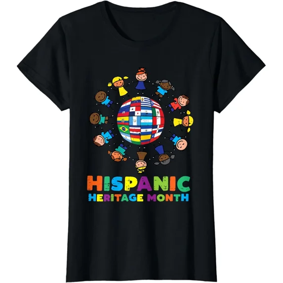 Kids Around Globe Hispanic Flags Heritage Month Ladies' Crewneck T-Shirt