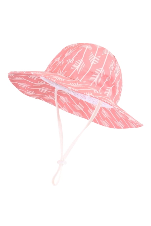 Kids' Arrow Print Sun Hat, Wide Brim with Breathable Mesh and Adjustable Chin Strap for Summer Outdoor Trips, 2-3 Years Pink a 1-2Y