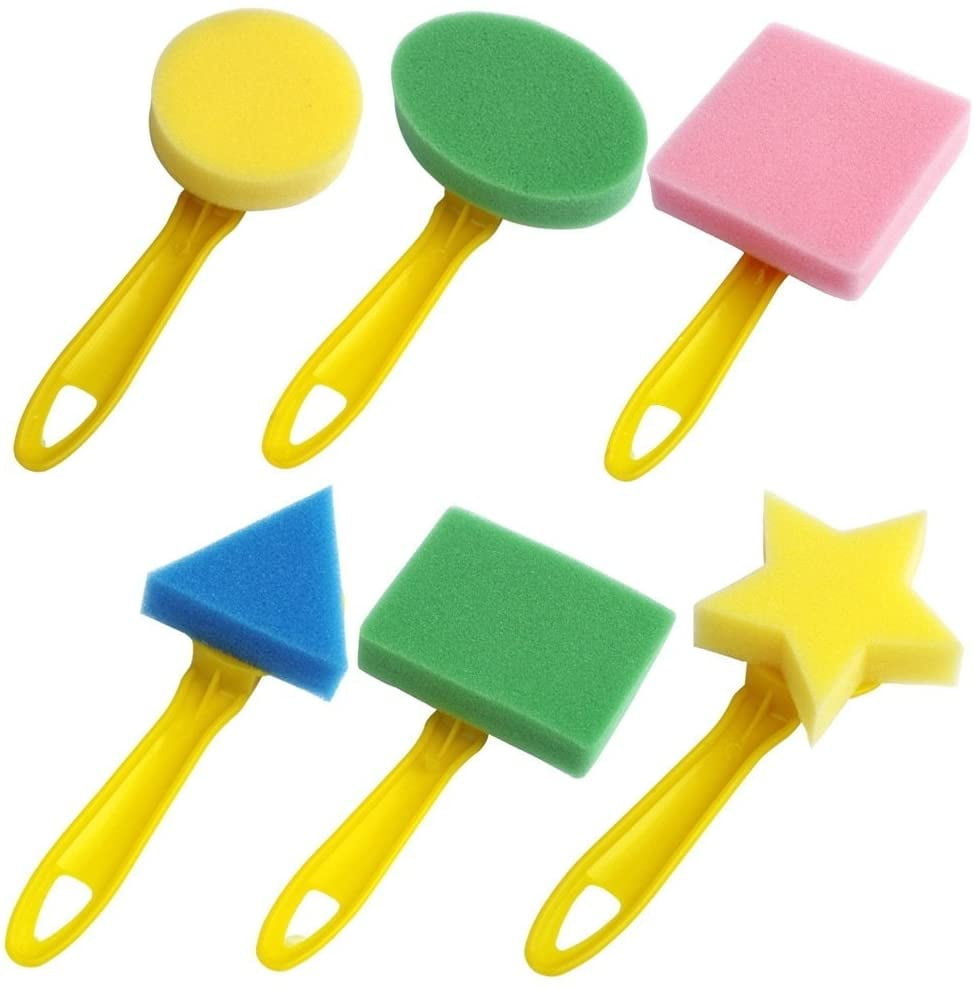 Kids Art & Craft 6 Pieces Fun Painting Drawing Tools for Early Learning - Sponge Brush Set for Water, Watercolor, Oil, Gouache, Acrylic Paint - Art Supplier Creativity 6 Shapes/Set