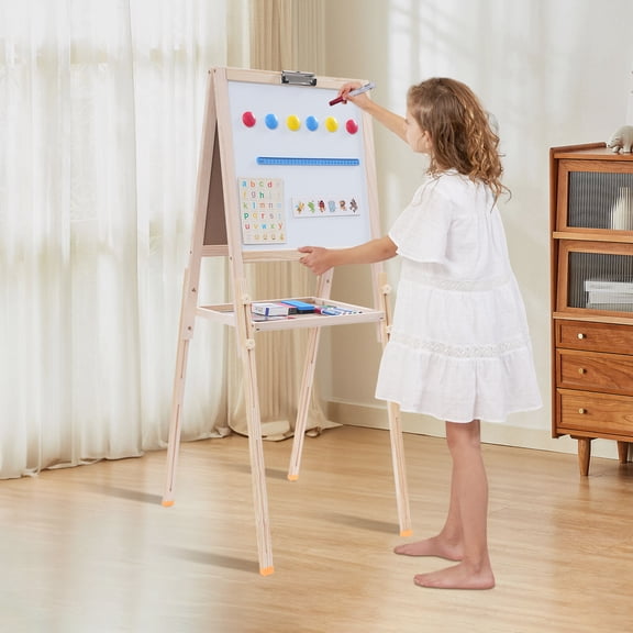 Kids Art Easel, Adjustable Children's Easel, Free Standing Easel, Wood Color