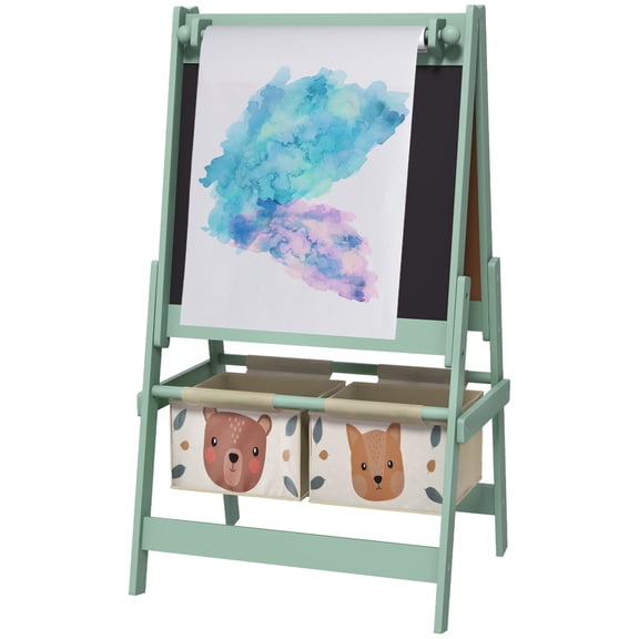 Kids Art Easel with Paper Roll, 3-in-1 Toddler Painting Easel with Blackboard, Whiteboard, and Storage Baskets, 36.5 in