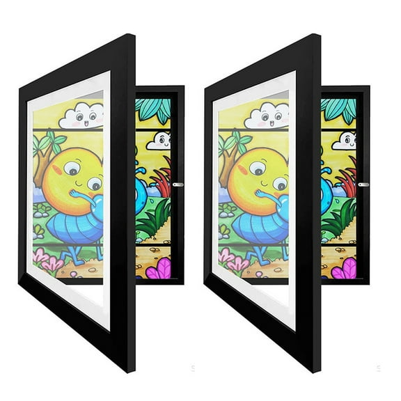 Kids Art Frame TeqHome 11.69x16.53in Front-Opening Black A3 Artwork Display Storage Wooden Frame for Wall Dustproof Waterproof and Anti-Oxidation
