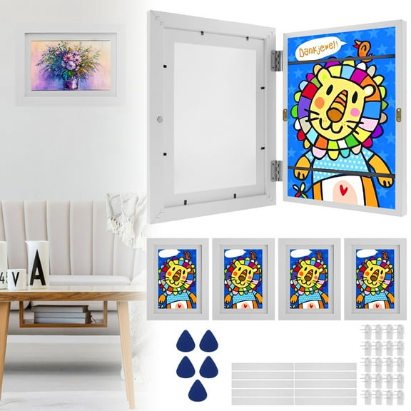 Kids Art Frame Wooden Picture Frames Robust Photo Frames with Non Marking Nails without Adhesive Easy to Install Picture Frame Suitable for 2D 3D Artwork