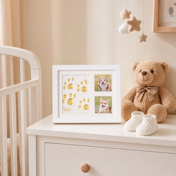 Kids Art Picture Frame, Family Handprint Kit, Diy Keepsake Frame, Student Craft Kit, 11X9 Inch Blank Art Frame Set with 1 Picture Frame, 2 Ink Pads, 1 Small Wooden Stick, English