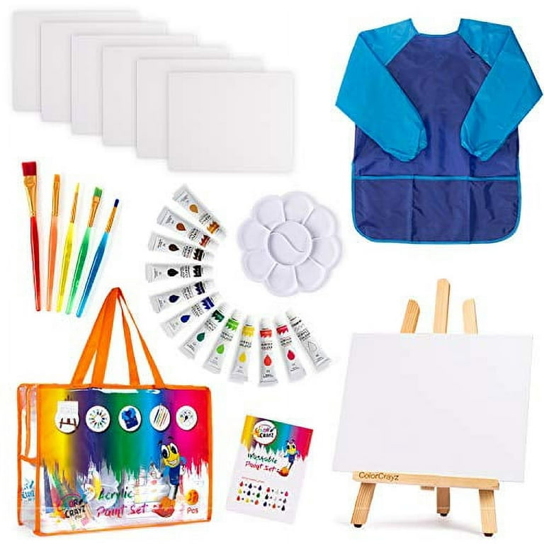 RISEBRITE Kids Art Set 35 Pcs Acrylic Paint Set for Kids Includes Non Toxic Paint Tabletop Easel Paint Brushes Canvas Painting Pad and More Art