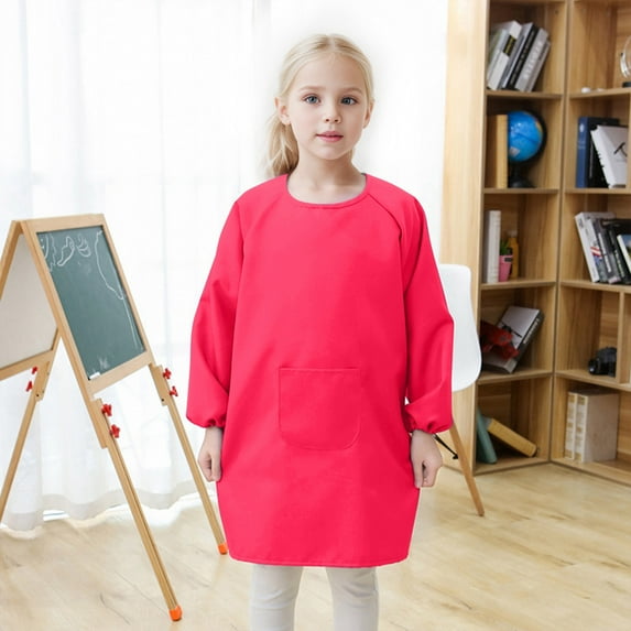 Kids Art Smock, Apron with Pocket for Children, Artist Painting Aprons (Hot Pink 2-4 Years)