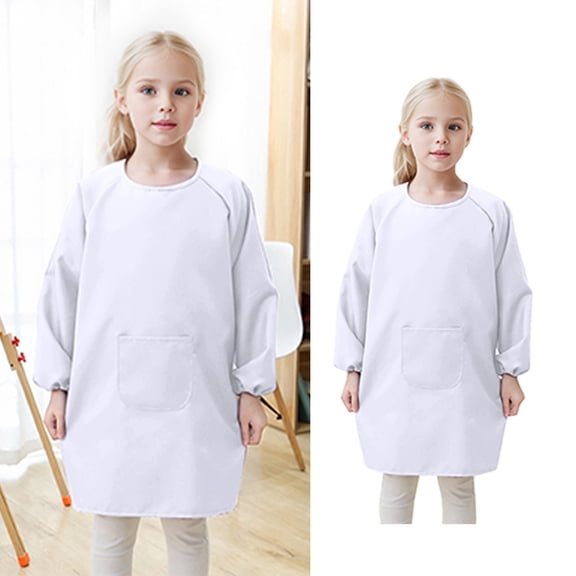 Kids Art Smock Artist Apron For Painting Long Sleeve White Smock With One Pocket Art Smock For Kids 2-4 Years For Girls