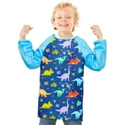 Kids Art Smock Dinosuar Painting Artist Apron Waterproof Paint Smocks Girls Boys Long Sleeve with Pocket for Child 8-12 Years