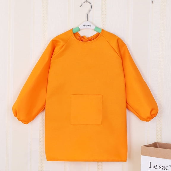 Kids Art Smock Long Sleeve with Pocket Child Chef Bib Apron for Kitchen Cooking Painting-S orange