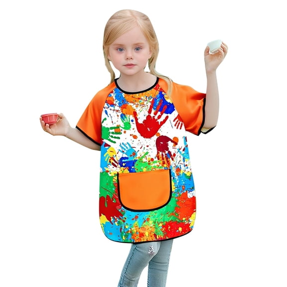 Kids Art Smock Painting Apron Long Sleeve Orange Apron With One Pocket Art Smocks For Kids 2-4 Years For Boys