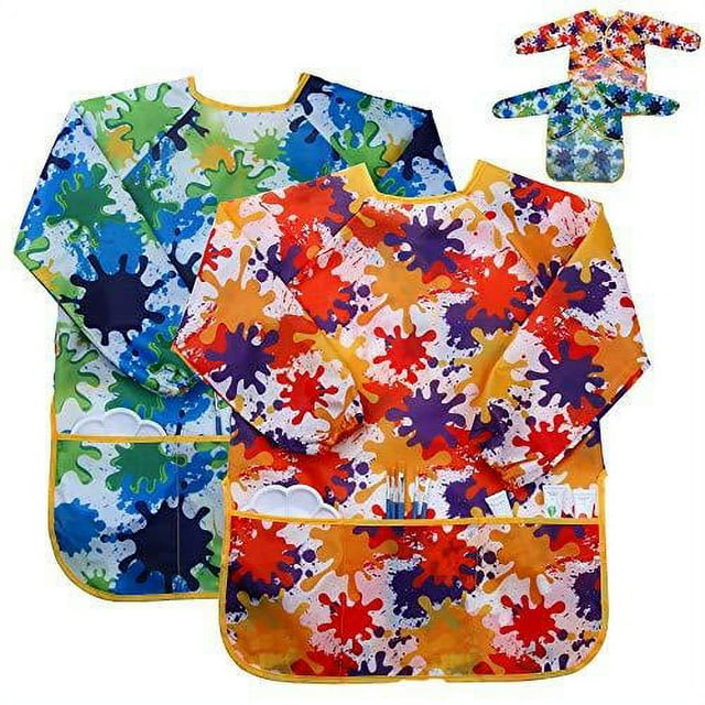 Kids Art Smock Painting Apron (Pack of 2) Long Sleeve and 2 Pockets