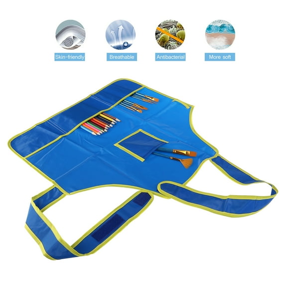 Kids Art Smocks,Apron For Toddler With Pockets, Kids Waterproof Apron Toddler,Kids Artists Aprons,For and Messy Artists,Painting Kindergarten Art Craft Cooking(Blue,ULTNICE )
