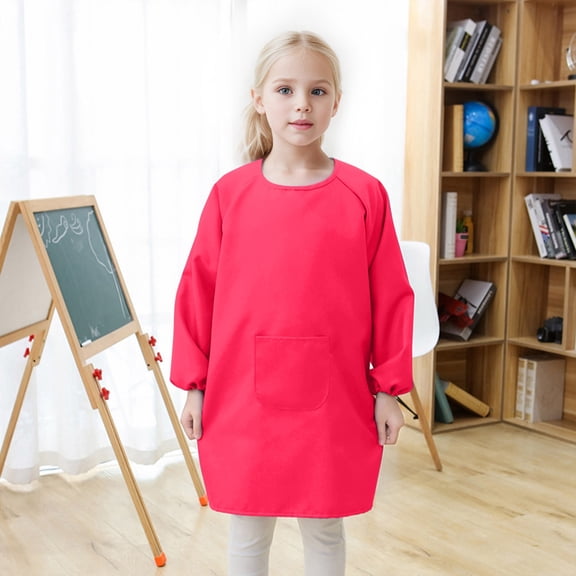 Kids Art Smocks, Painting Aprons Long Sleeve Smocks for Kids 2-12 Years (Hot Pink 4-8 Years)