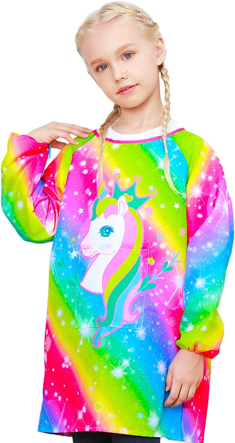 Kids Art Smocks for Painting, Waterproof Artist Rainbow Unicorn Aprons