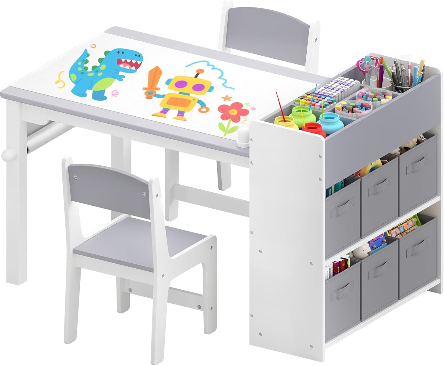 Kids Art Table and Chair Set, Craft and Play Wood Activity Table with ...