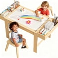 thumbnail image 1 of Kids Art Table and Chair Set, Kids Craft Table with Storage, Toddler Activity Play Desk and 2 Chairs Set,Wooden Art Drawing Desk with Paper Roll for Children Painting, Learning,Reading,Eating, 1 of 8