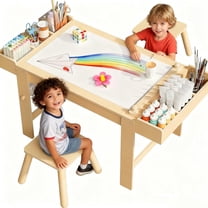 Kids Art Table and Chair Set, Kids Craft Table with Storage, Toddler Activity Play Desk and 2 Chairs Set,Wooden Art Drawing Desk with Paper Roll for Children Painting, Learning,Reading,Eating