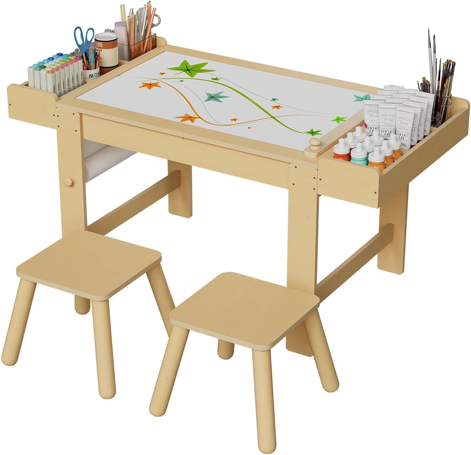 Kids Art Table and Chair Set, Kids Craft Table with Storage