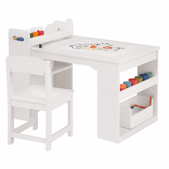 Kids Art Table and Chairs Set,Wooden Activity Desk with Large Storage,Multi-Functional Art Desk for Children Ages 8-12,Craft Study Table for Playroom,School