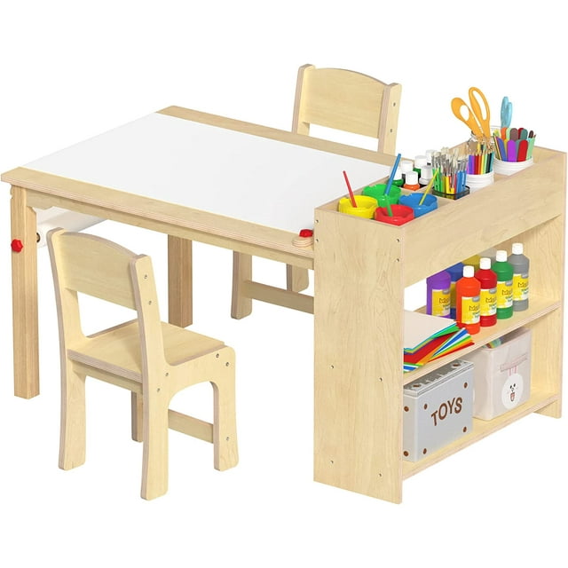 Kids Art Table and 2 Chairs, Wooden Drawing Desk, Activity & Crafts, Children's Furniture, 42x23