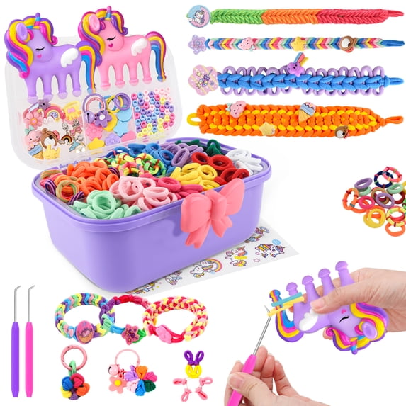Nicella Bracelet Making Kit for Girls, 1200+Pcs Rubber Bands Bracelet Kit with 2 Unicorn Weaving Loom Tool, Art and Craft Kit Toy, Birthday Gift for Girls Kids 6–12 (Purple)